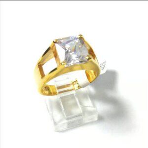 Gold Plated Solitaire Square CZ Cubic Zirconia Ring 50 MIL KGE Fine High Fashion